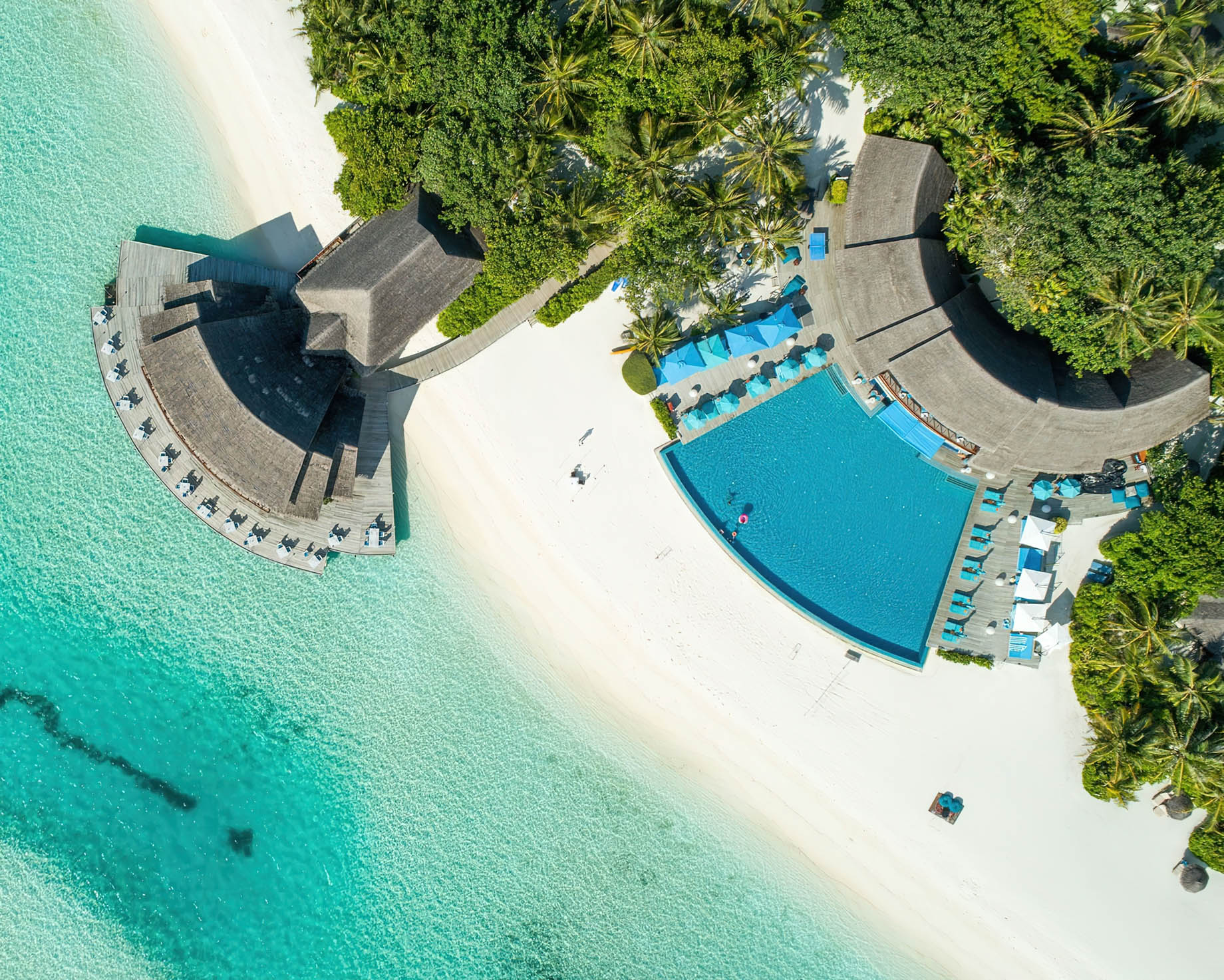 Anantara Thigu Maldives Resort – South Male Atoll, Maldives – Pool Overhead Aerial View