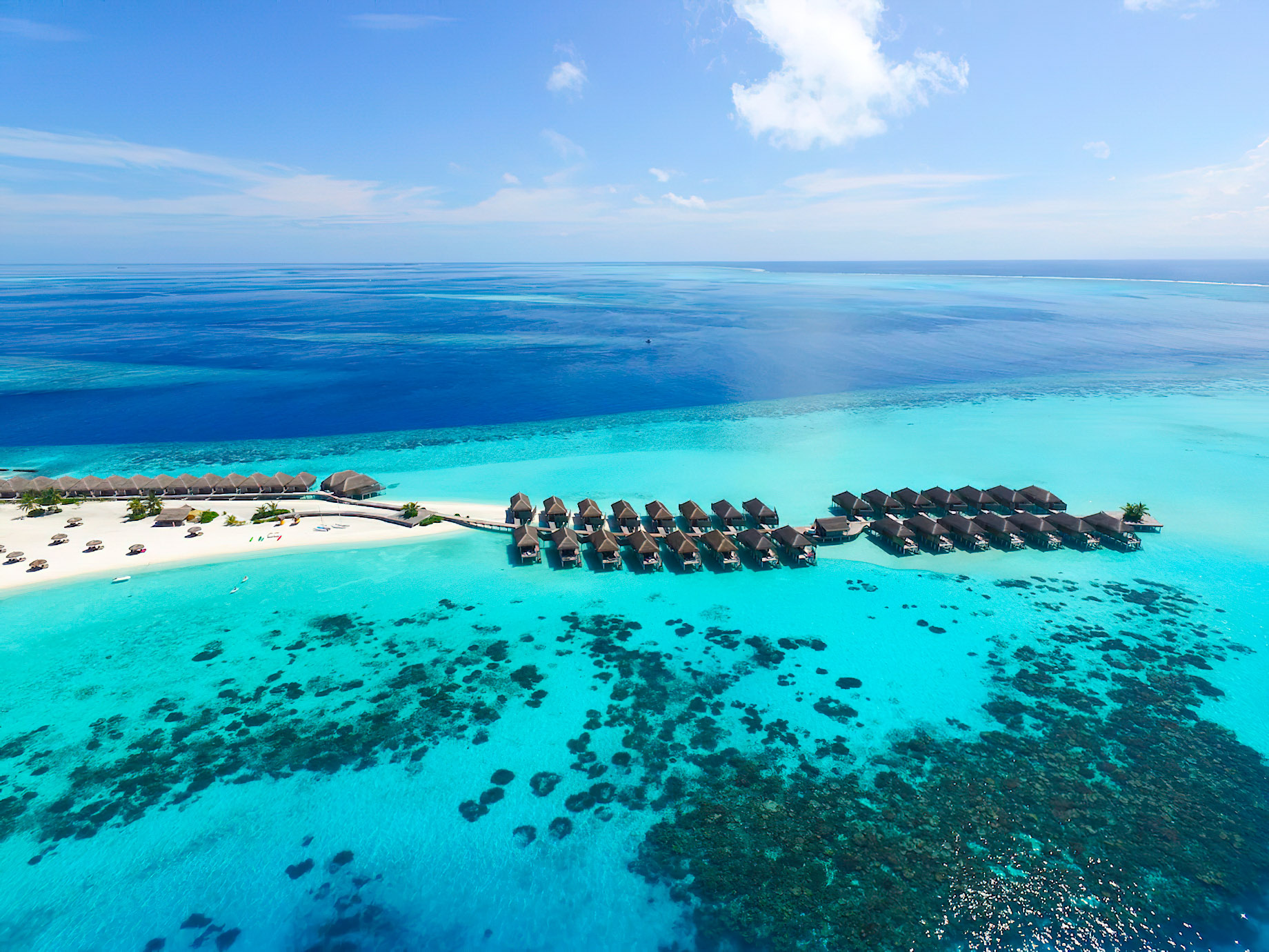 Constance Moofushi Resort – South Ari Atoll, Maldives – Overwater Villas Aerial View