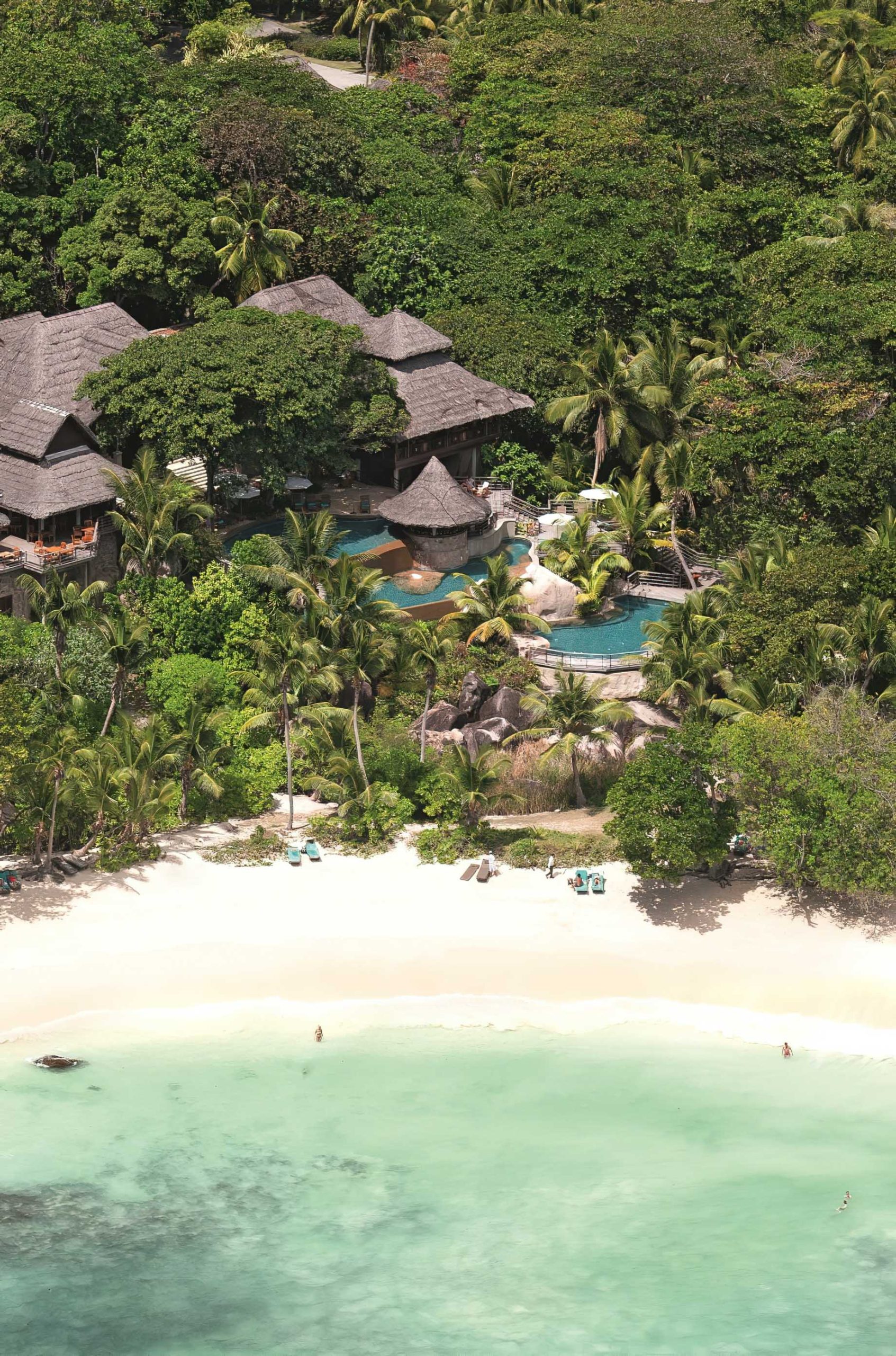 Constance Lemuria Resort – Praslin, Seychelles – Beach and Pool Aerial View
