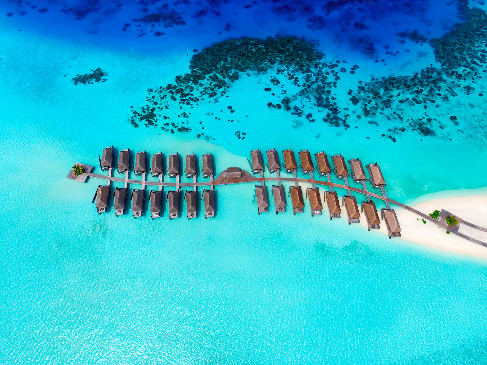Constance Moofushi Resort – South Ari Atoll, Maldives – Overwater Villas Aerial View