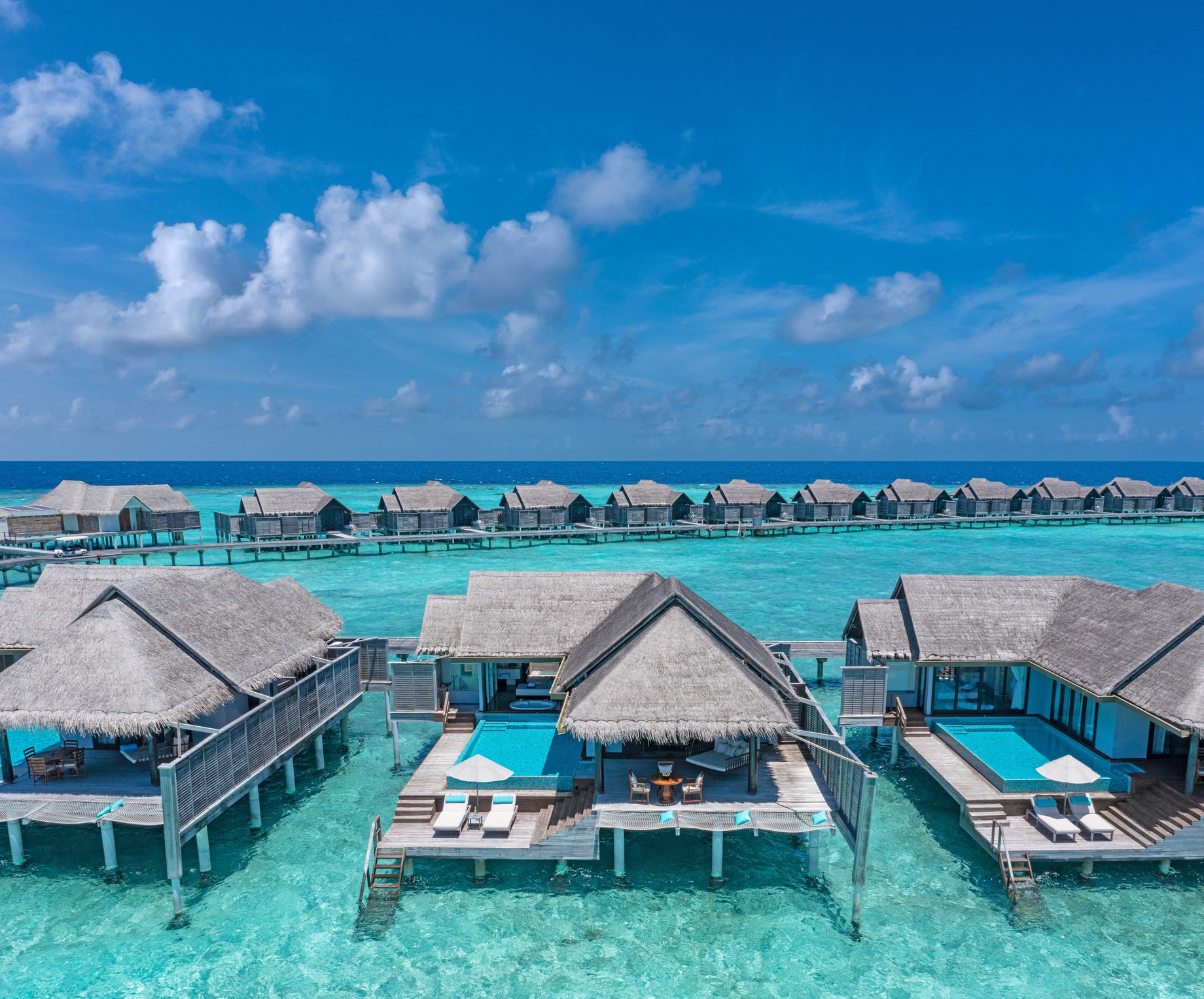 Anantara Kihavah Maldives Villas Resort – Baa Atoll, Maldives – Over Water Pool Villa Aerial View