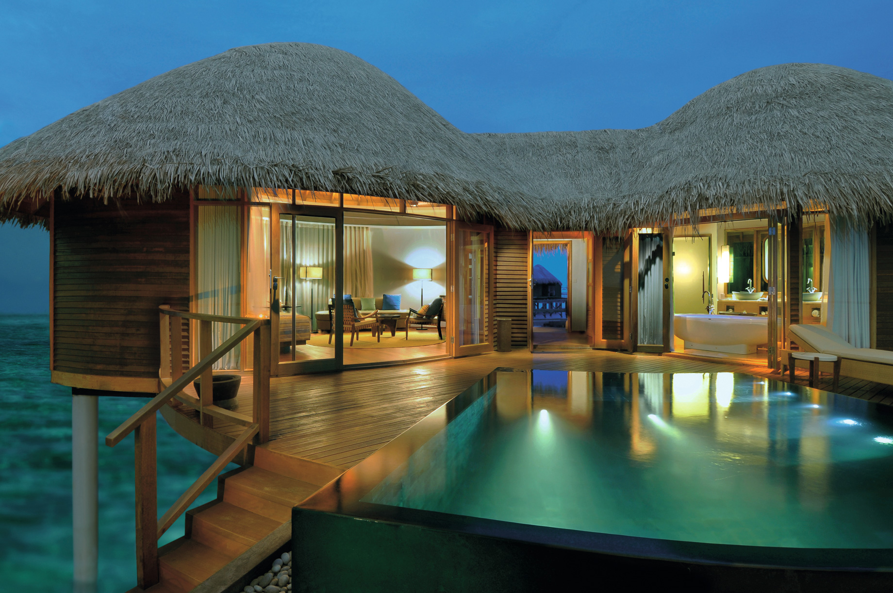 Constance Halaveli Resort - North Ari Atoll, Maldives - Overwater Villa Exterior Night View