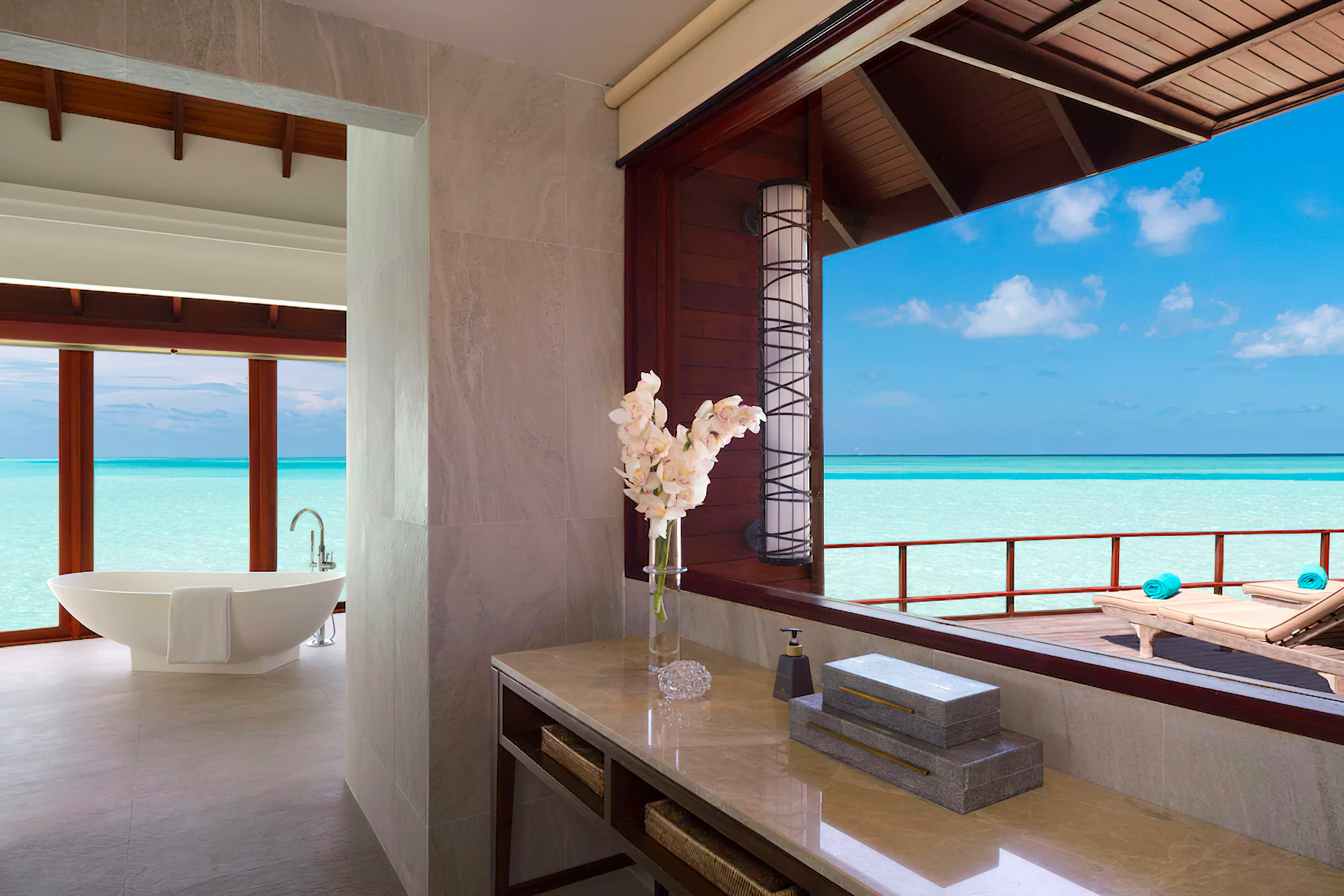Anantara Thigu Maldives Resort – South Male Atoll, Maldives – Sunrise Over Water Suite Bathroom