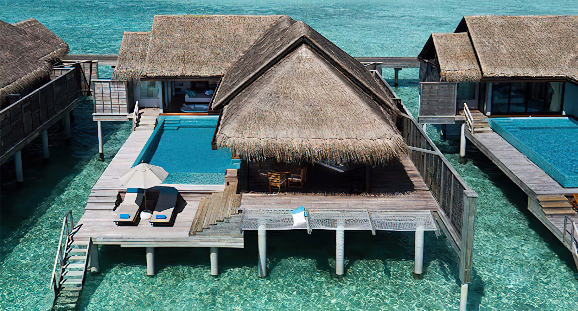 Anantara Kihavah Maldives Villas Resort – Baa Atoll, Maldives – Over Water Pool Villa Aerial View