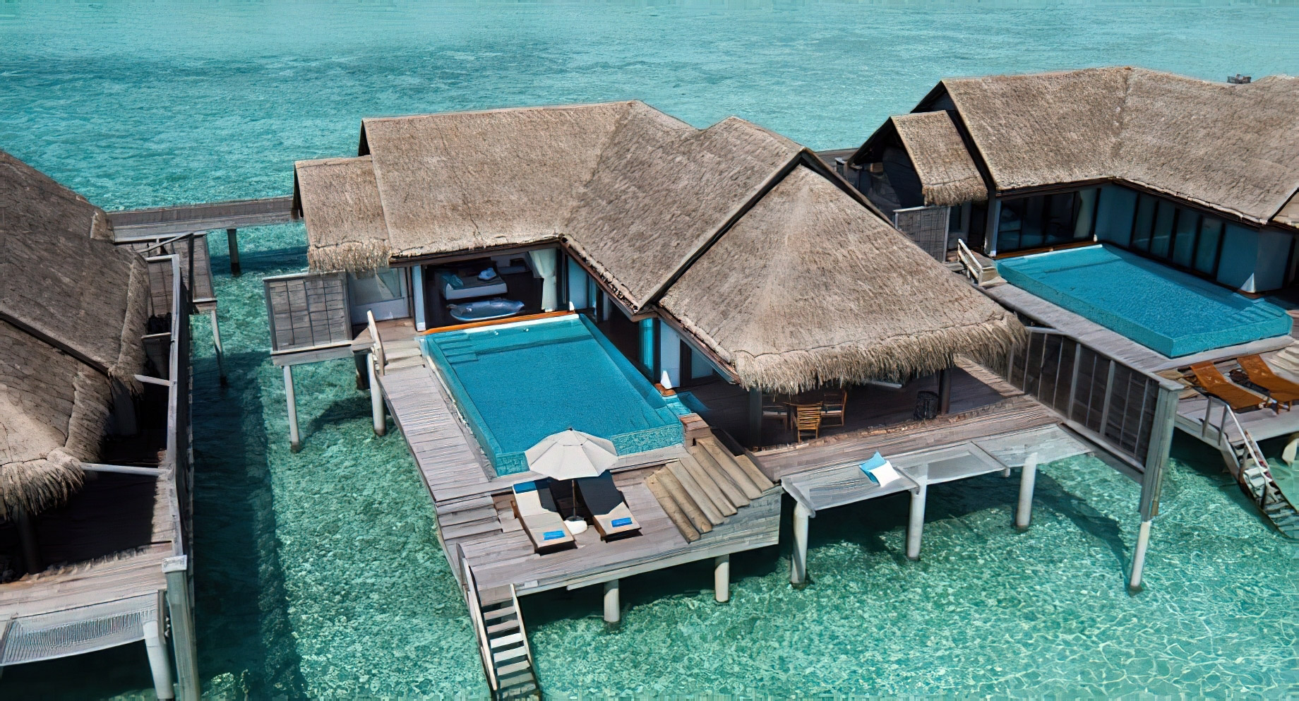 Anantara Kihavah Maldives Villas Resort – Baa Atoll, Maldives – Over Water Pool Villa Aerial View
