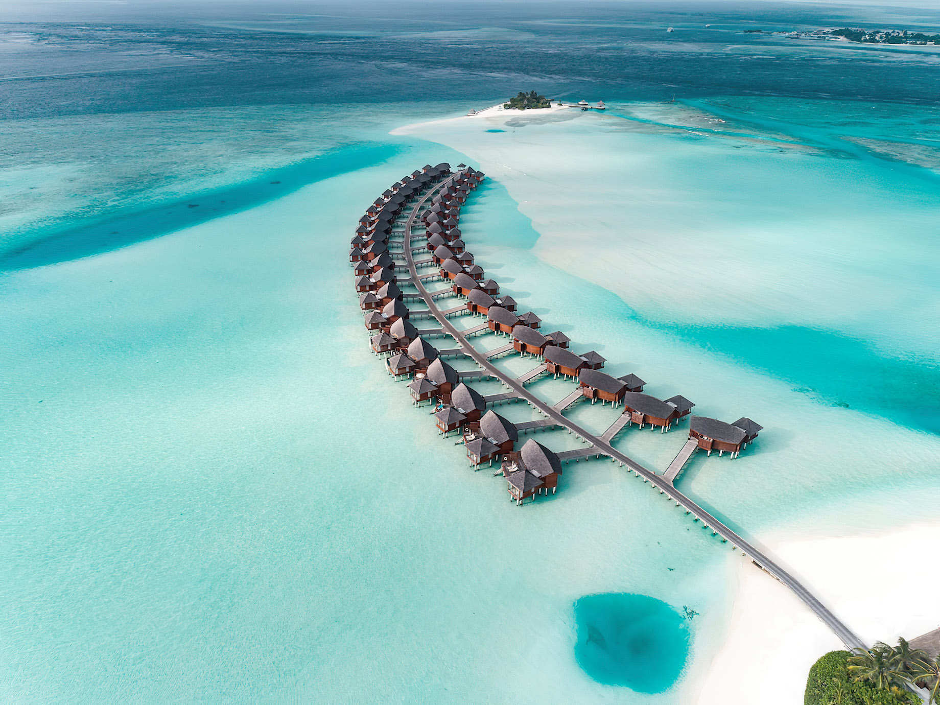Anantara Thigu Maldives Resort – South Male Atoll, Maldives – Overwater Villas Aerial View