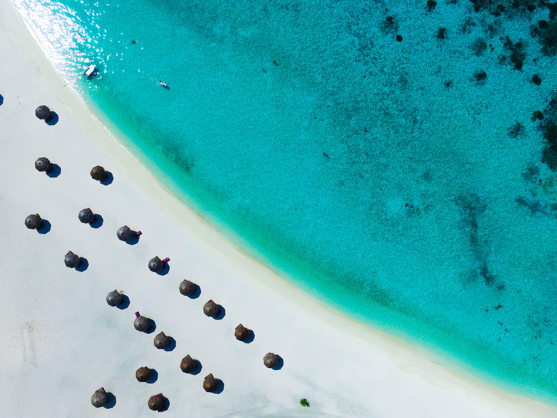 Constance Moofushi Resort – South Ari Atoll, Maldives – Overhead Aerial Beach View