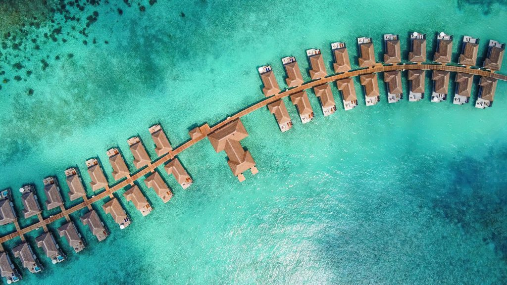 Baglioni Resort Maldives - Maagau Island, Rinbudhoo, Maldives - Overwater Villas Jetty Overhead Aerial View