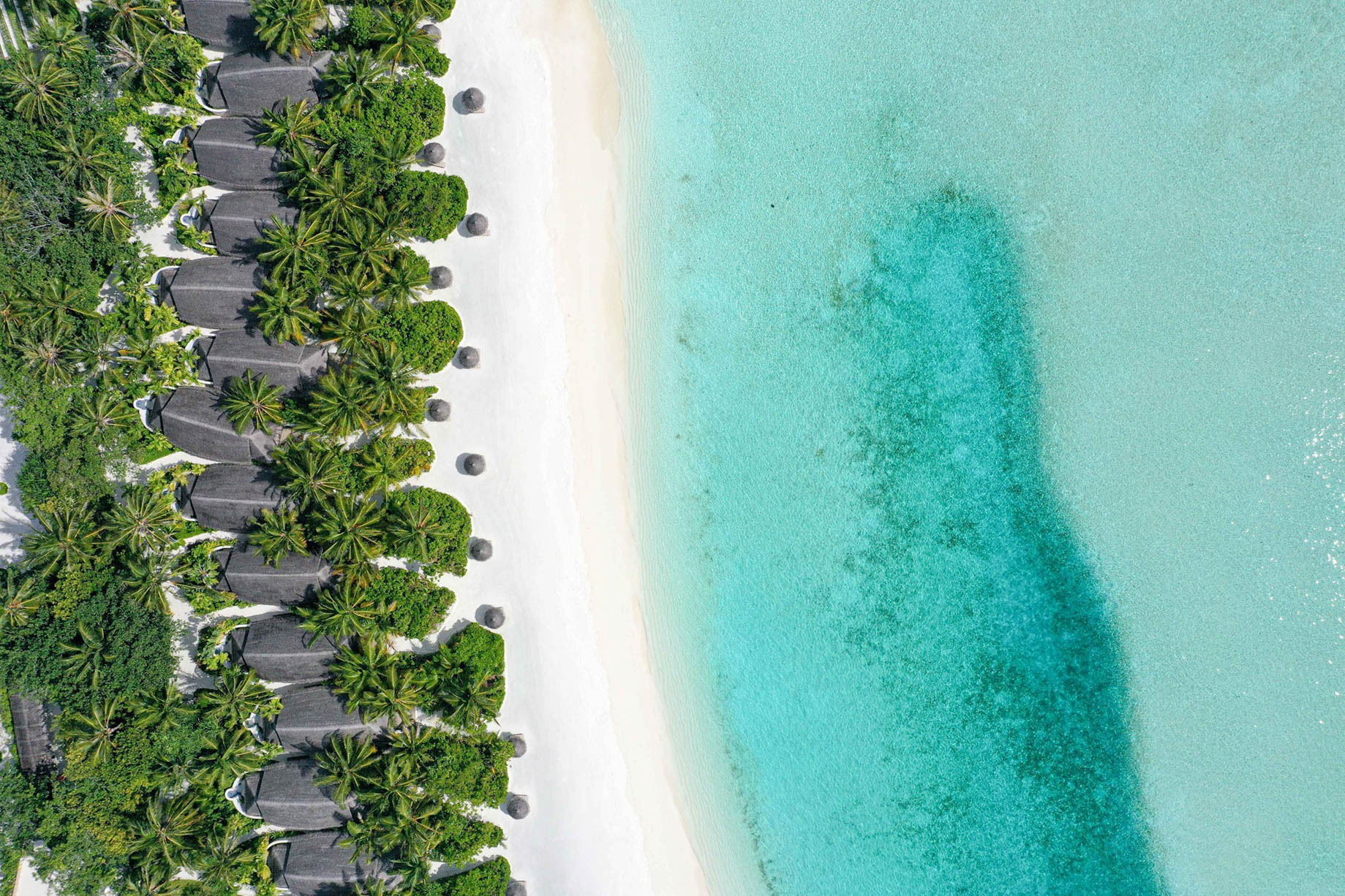 Anantara Thigu Maldives Resort – South Male Atoll, Maldives – Beach Villas Overhead Aerial View