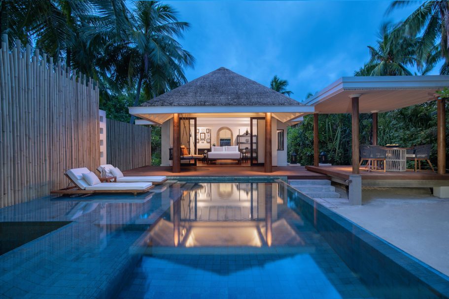 Anantara Kihavah Maldives Villas Resort - Baa Atoll, Maldives - Family Beach Pool Villa Exterior Night