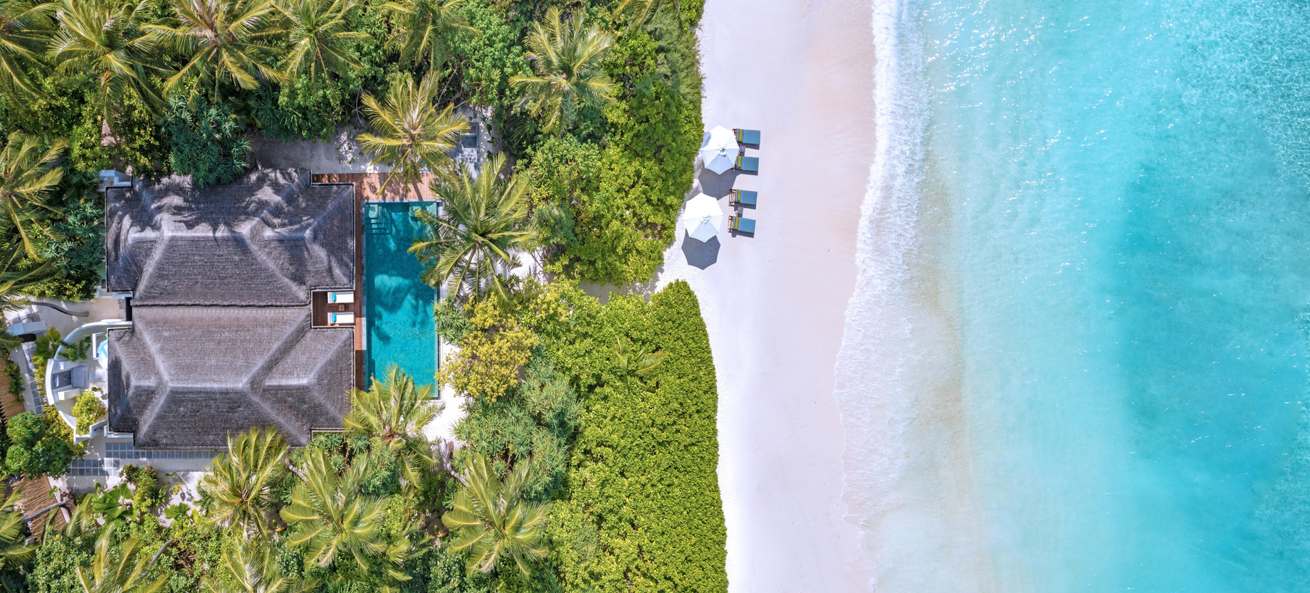 Anantara Kihavah Maldives Villas Resort - Baa Atoll, Maldives - Two Bedroom Beach Pool Residence Overhead Aerial View