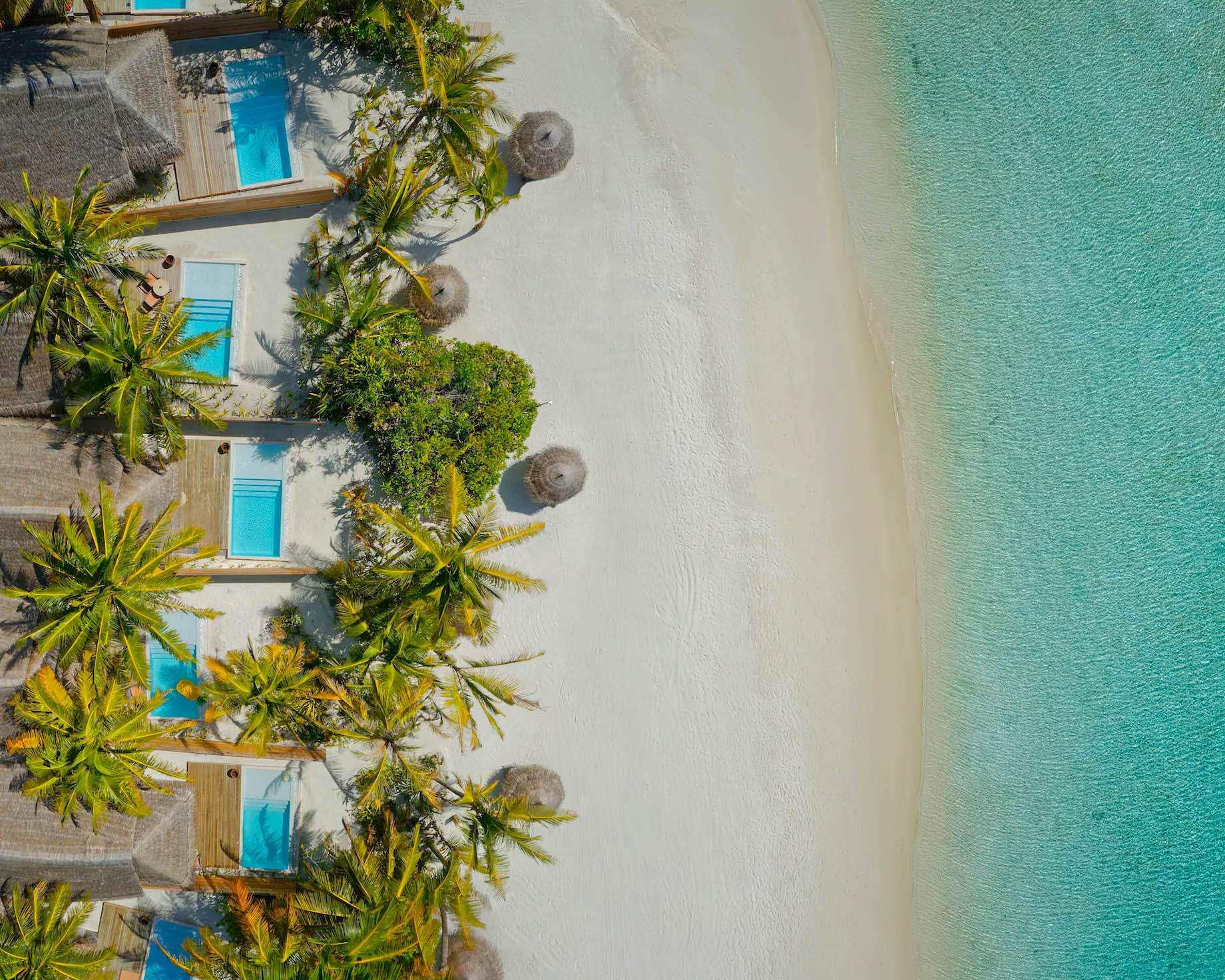 Anantara Thigu Maldives Resort – South Male Atoll, Maldives – Sunset Beach Pool Villa Overhead Aerial View