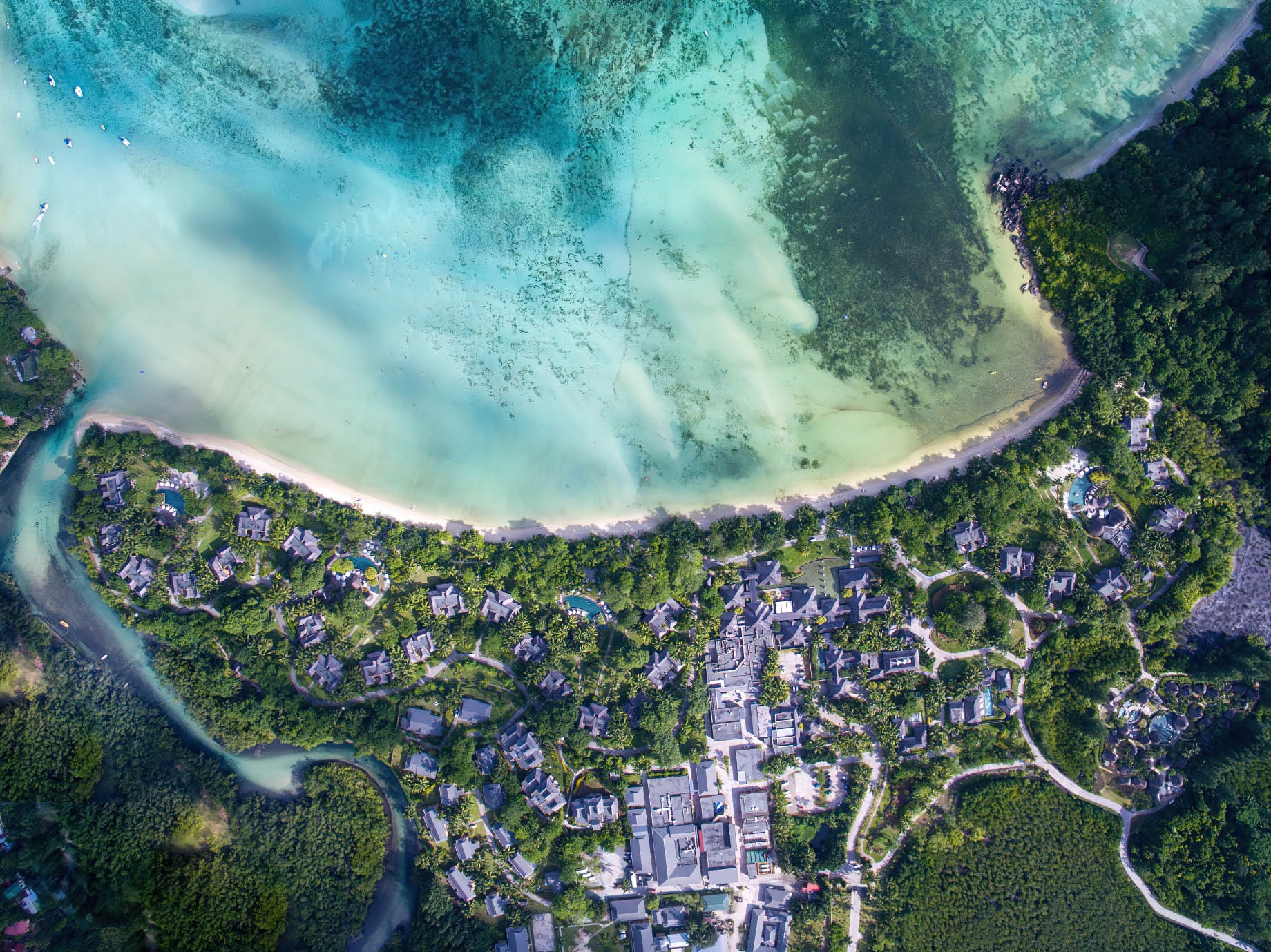 Constance Ephelia Resort – Port Launay, Mahe, Seychelles – Resort Overhead Aertial View
