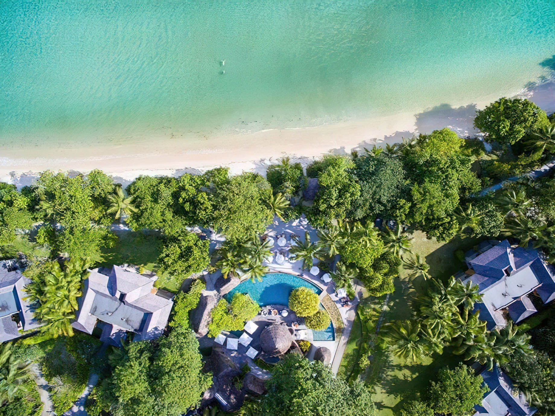 Constance Ephelia Resort – Port Launay, Mahe, Seychelles – Resort Beach Overhead Aertial View