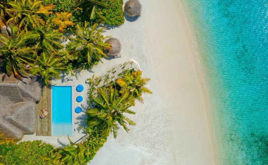 Anantara Thigu Maldives Resort - South Male Atoll, Maldives - Two Bedroom Family Beach Pool Villa Overhead Aerial View