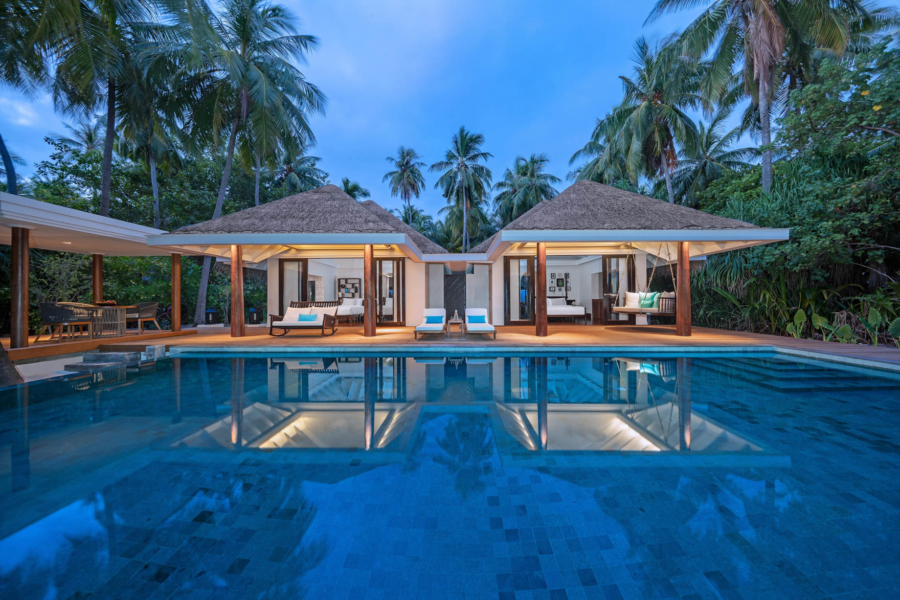 Anantara Kihavah Maldives Villas Resort - Baa Atoll, Maldives - Two Bedroom Beach Pool Residence Exterior Night View