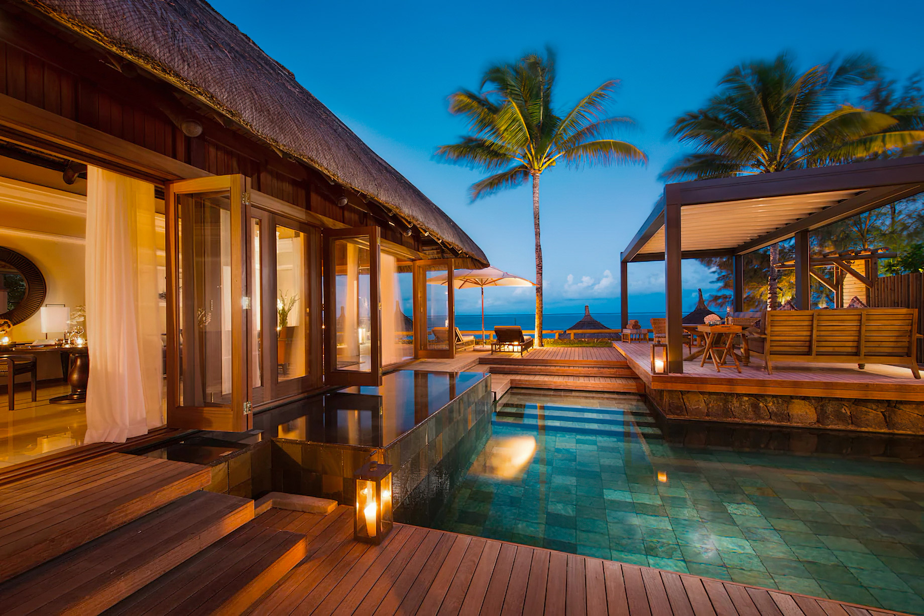 Constance Belle Mare Plage Resort - Mauritius - Presidential Villa Pool Deck Night