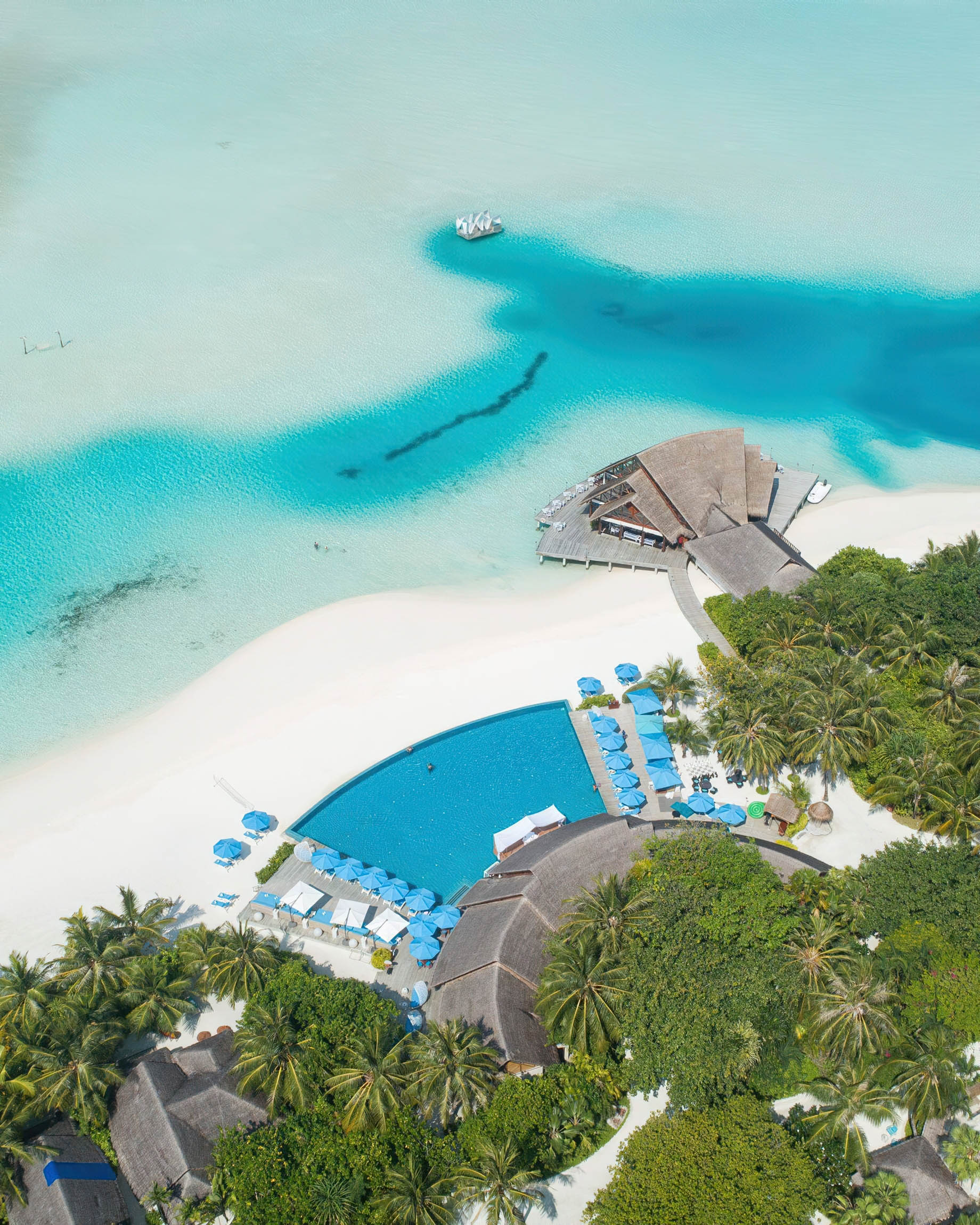 Anantara Thigu Maldives Resort – South Male Atoll, Maldives – Resort Pool Aerial View