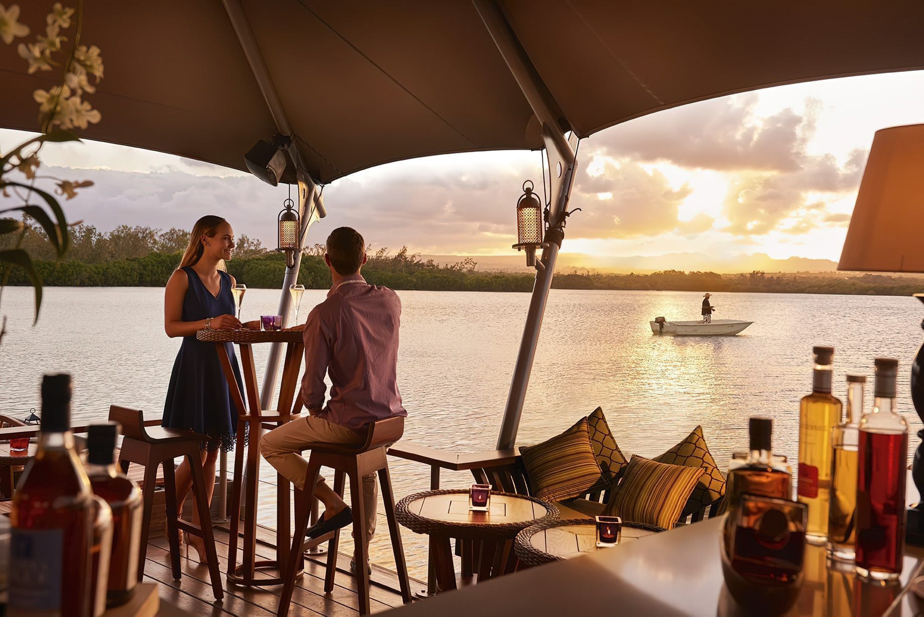 Constance Prince Maurice Resort – Mauritius – Floating Bar View Sunset