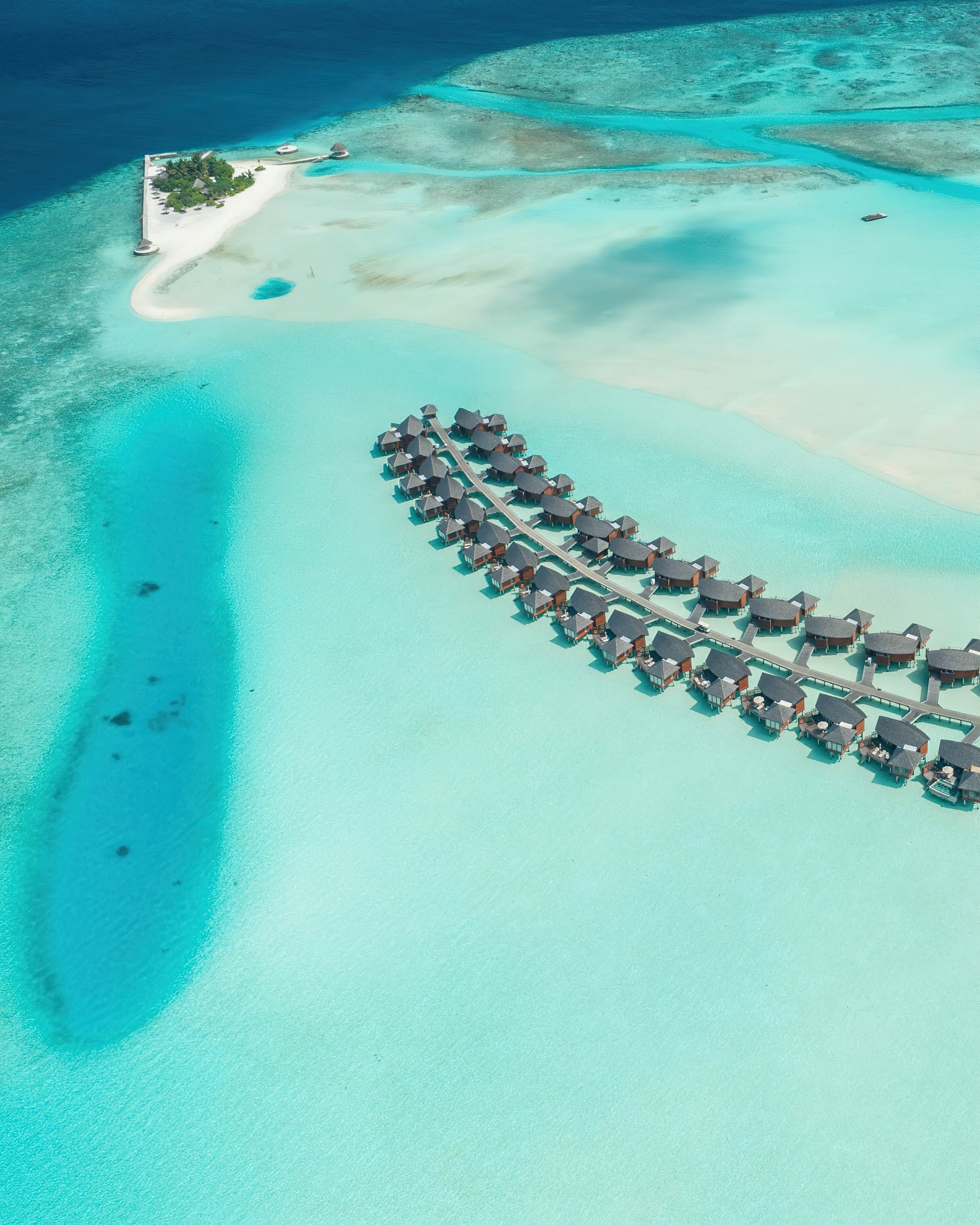 Anantara Thigu Maldives Resort – South Male Atoll, Maldives – Overwater Villas Aerial View