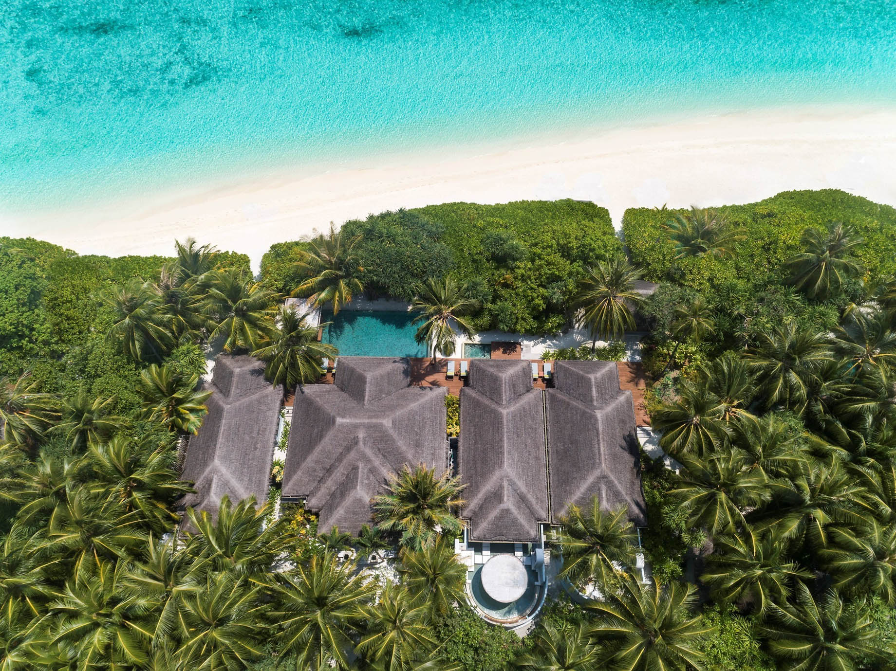 Anantara Kihavah Maldives Villas Resort – Baa Atoll, Maldives – Three Bedroom Beach Pool Residence Aerial View