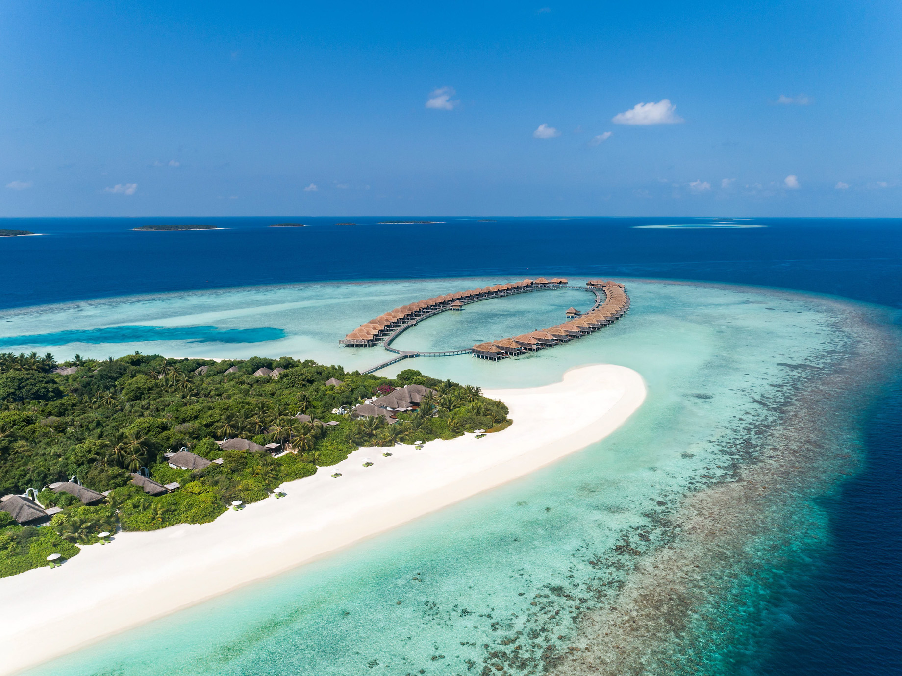 Anantara Kihavah Maldives Villas Resort – Baa Atoll, Maldives – Resort Beach Villas and Overwater Villa Aerial View