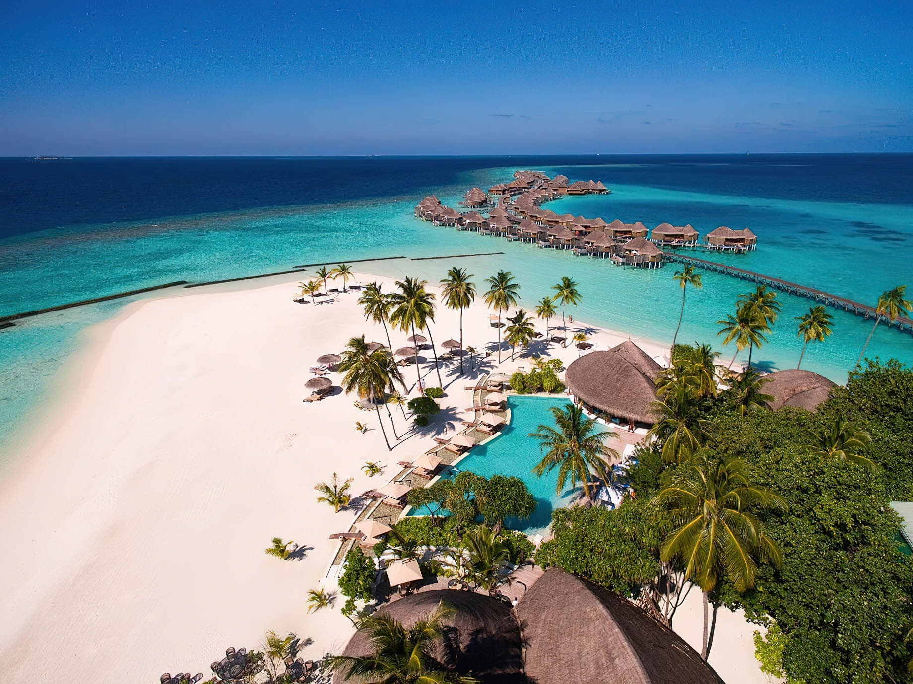 Constance Halaveli Resort – North Ari Atoll, Maldives – Resort Pool Aerial View