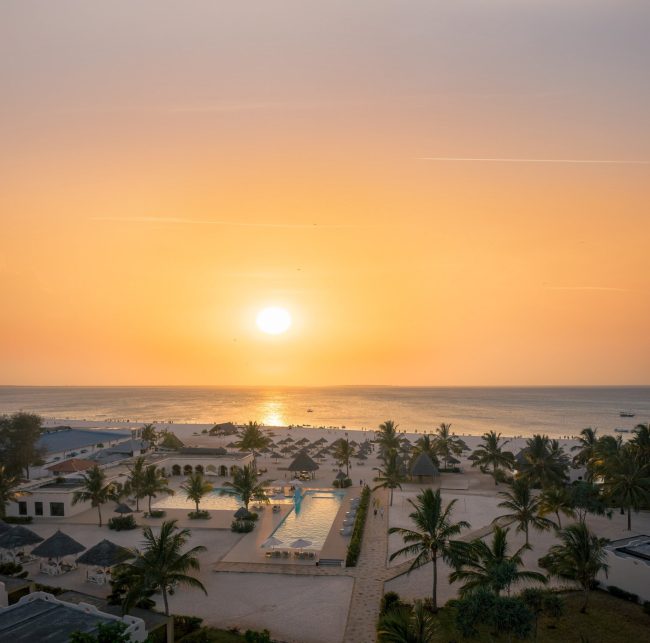 Gold Zanzibar Beach House & Spa Resort - Nungwi, Zanzibar, Tanzania - Resort Ocean View Aerial Sunset