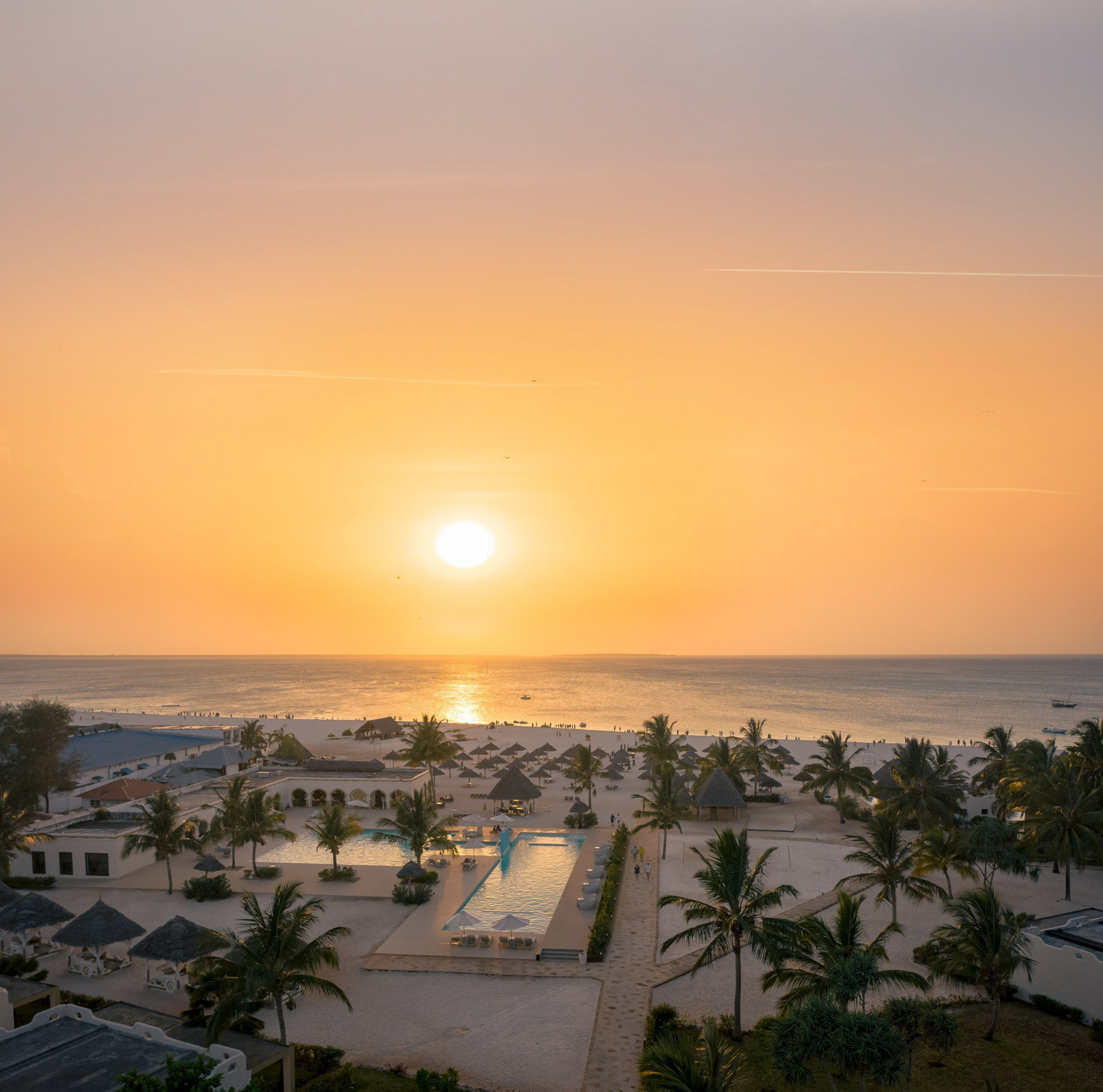 Gold Zanzibar Beach House & Spa Resort – Nungwi, Zanzibar, Tanzania – Resort Ocean View Aerial Sunset