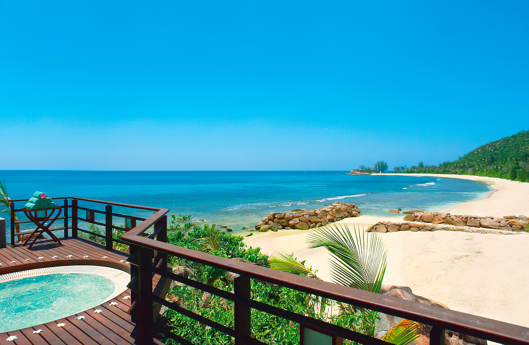 Constance Lemuria Resort – Praslin, Seychelles – Deck Beach View