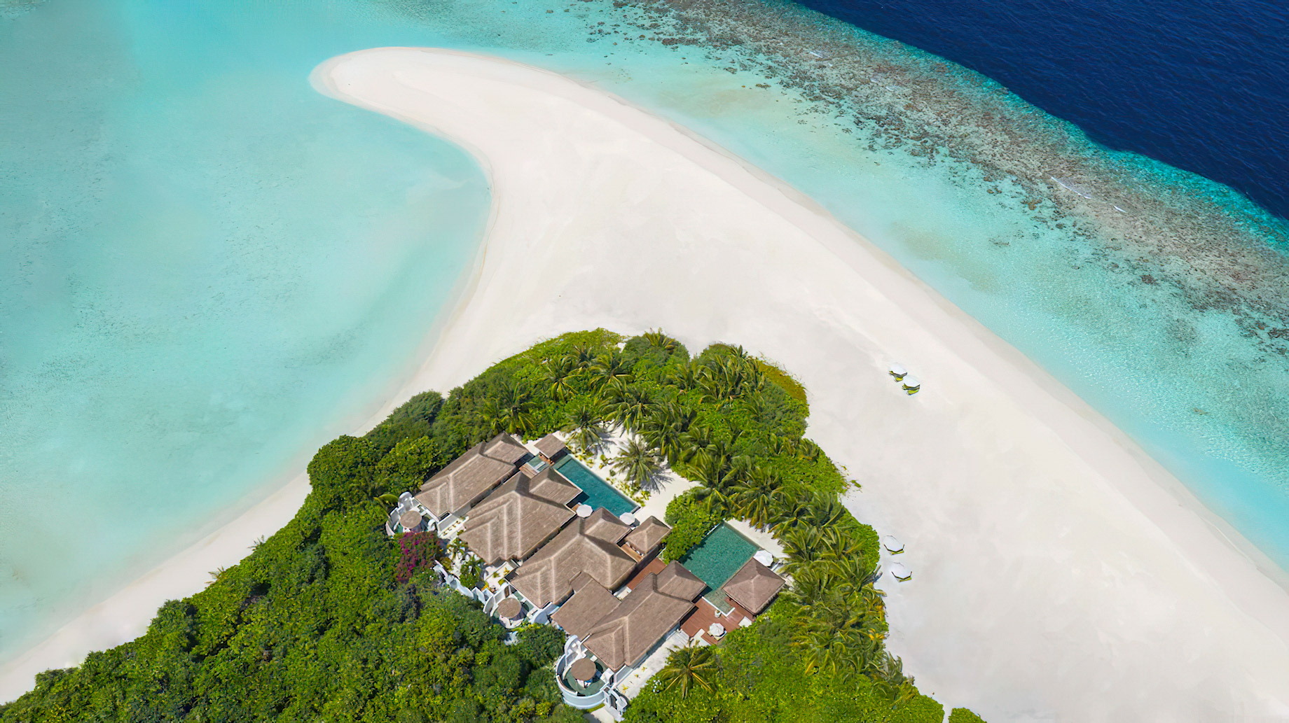 Anantara Kihavah Maldives Villas Resort - Baa Atoll, Maldives - Four Bedroom Beach Pool Residence Aerial View