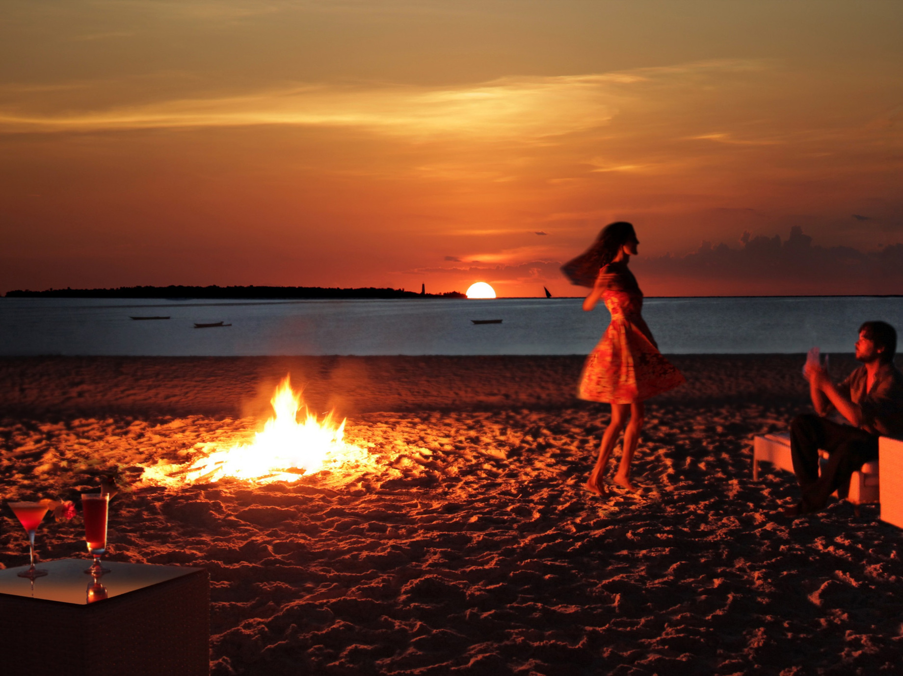 Gold Zanzibar Beach House & Spa Resort - Nungwi, Zanzibar, Tanzania - Beach Fire Pit Sunset