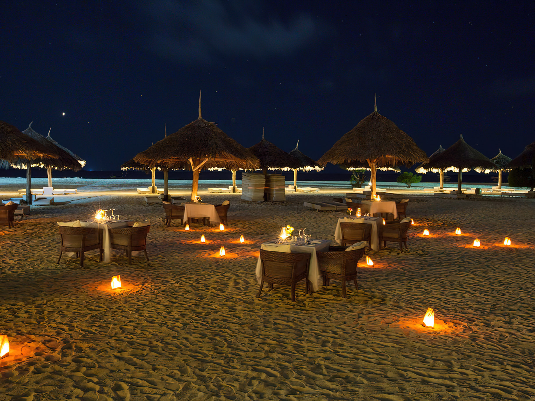 Gold Zanzibar Beach House & Spa Resort – Nungwi, Zanzibar, Tanzania – Resort Beach Dining Night View