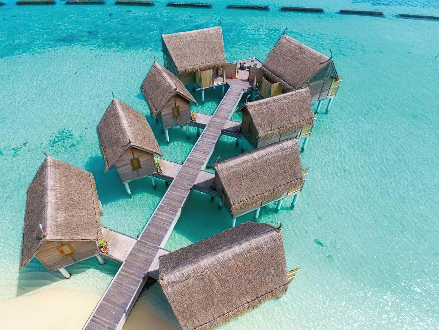 Constance Moofushi Resort – South Ari Atoll, Maldives – Overwater Spa Aerial View