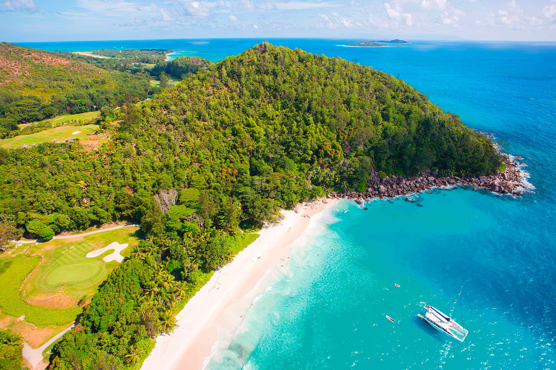 Constance Lemuria Resort - Praslin, Seychelles - Sailing Aerial View