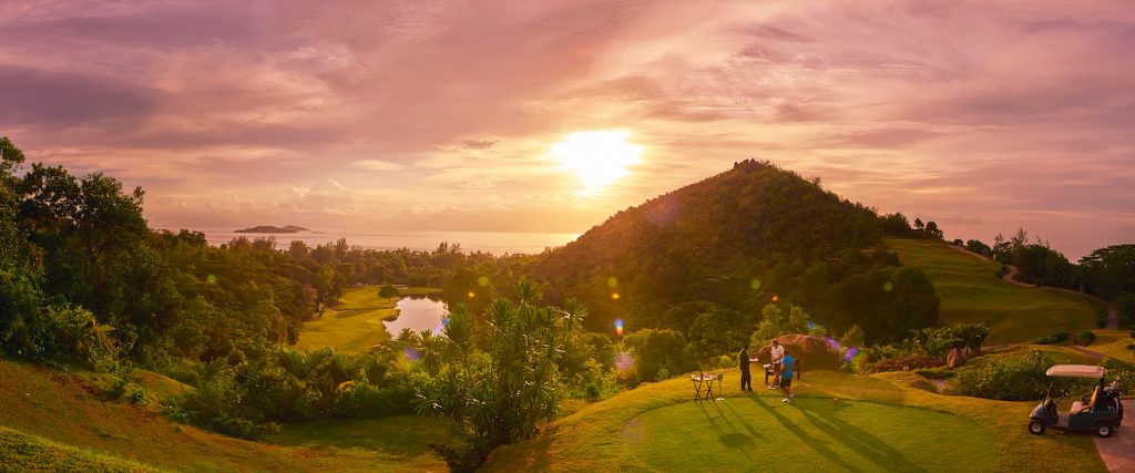 Constance Lemuria Resort - Praslin, Seychelles - Golf Course View Sunset