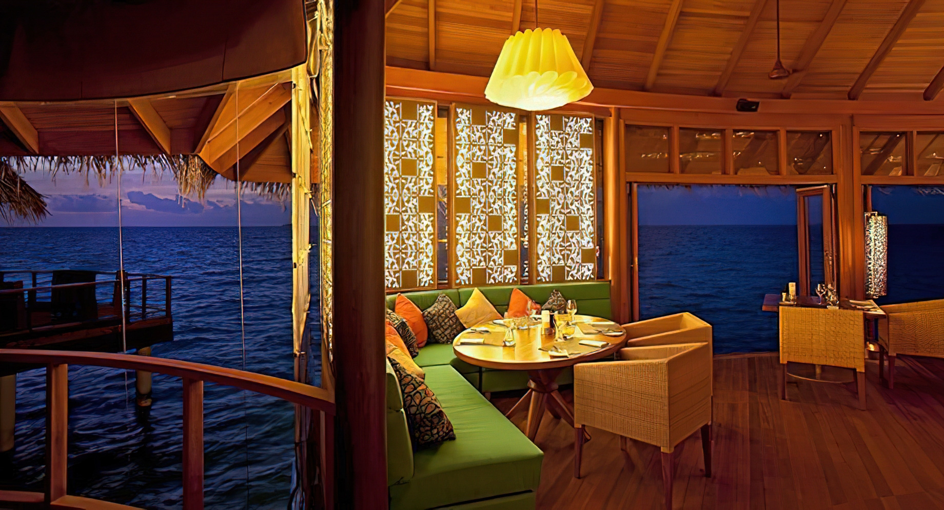 Constance Halaveli Resort – North Ari Atoll, Maldives – Jing Overwater Restaurant Night Ocean View