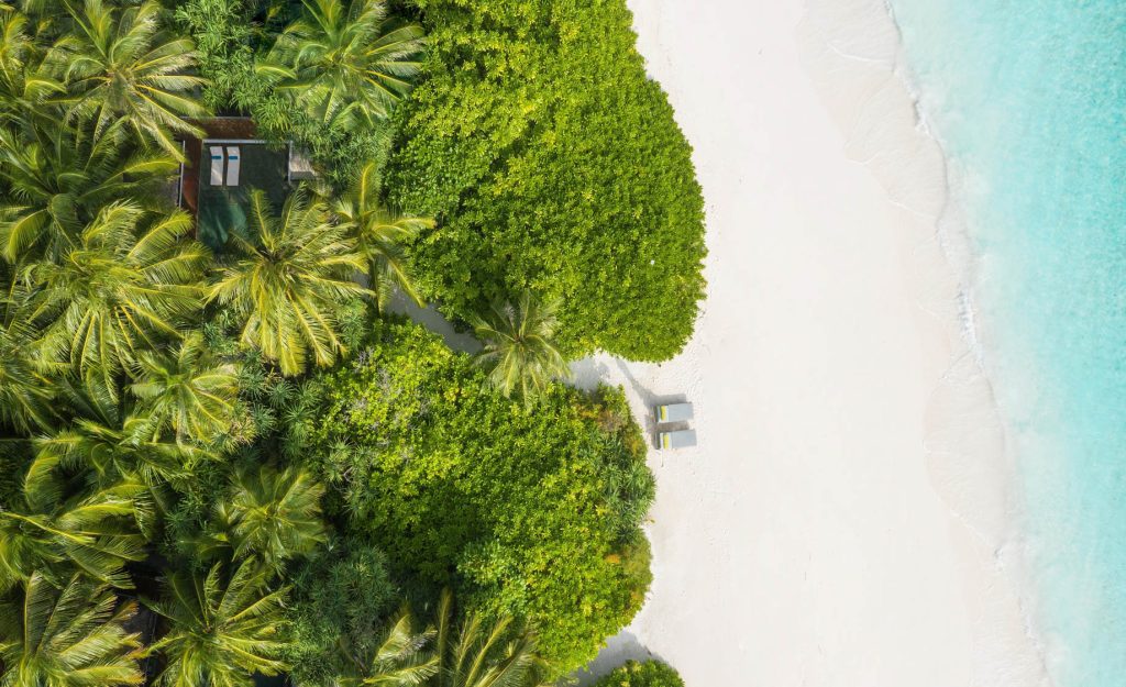 Anantara Kihavah Maldives Villas Resort - Baa Atoll, Maldives - Private Beach Overhead Aerial View