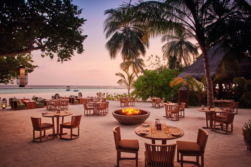 Constance Halaveli Resort - North Ari Atoll, Maldives - Meeru Restaurant Beach Dining Sunset