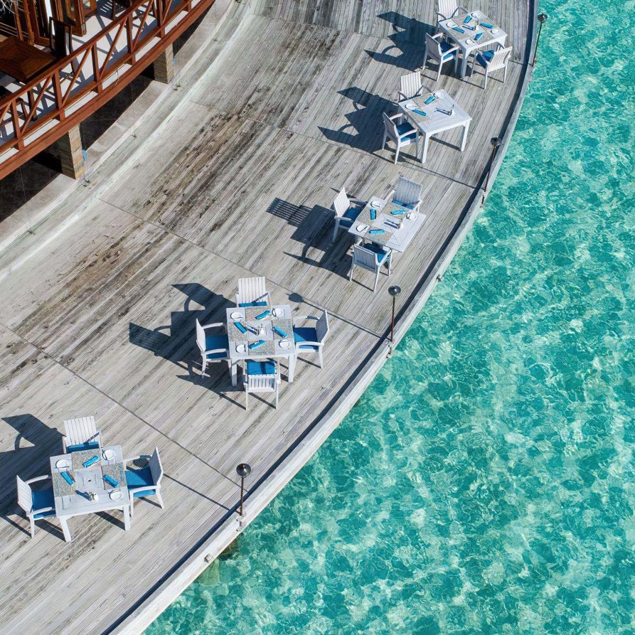 Anantara Thigu Maldives Resort - South Male Atoll, Maldives - Sea Fire Salt Overwater Restaurant Aerial View