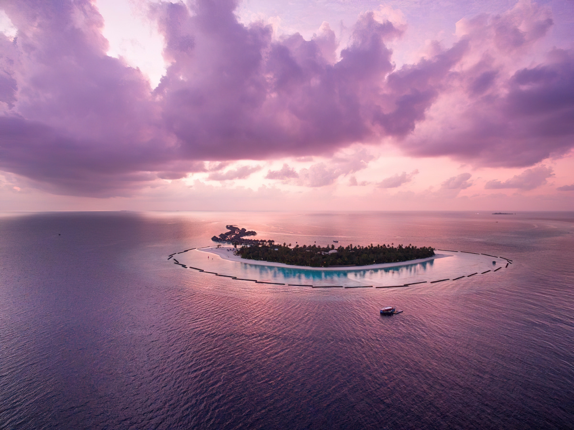 Constance Halaveli Resort – North Ari Atoll, Maldives – Sunset Aerial Ocean View
