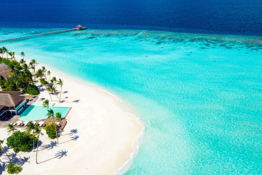 Baglioni Resort Maldives - Maagau Island, Rinbudhoo, Maldives - Resort Main Pool Beach Aerial View