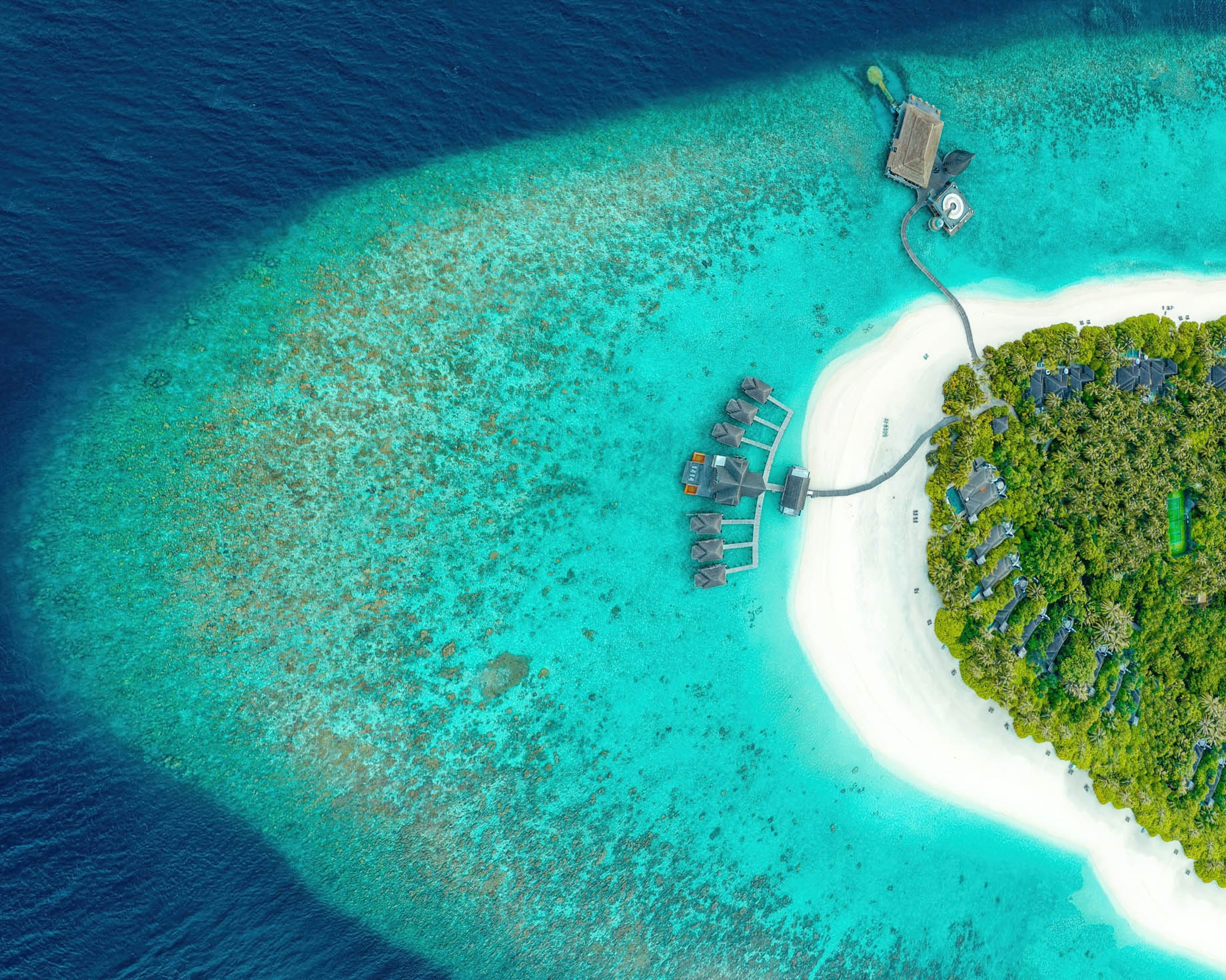 Anantara Kihavah Maldives Villas Resort – Baa Atoll, Maldives – Resort Overhead Aerial View