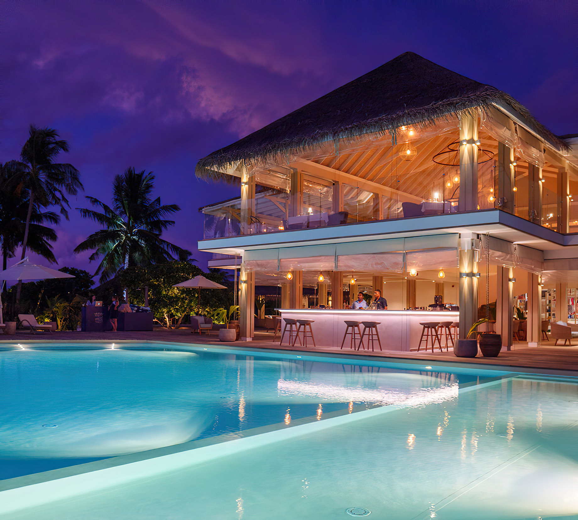 Baglioni Resort Maldives – Maagau Island, Rinbudhoo, Maldives – Gusto Restaurant and Pool Bar Night View