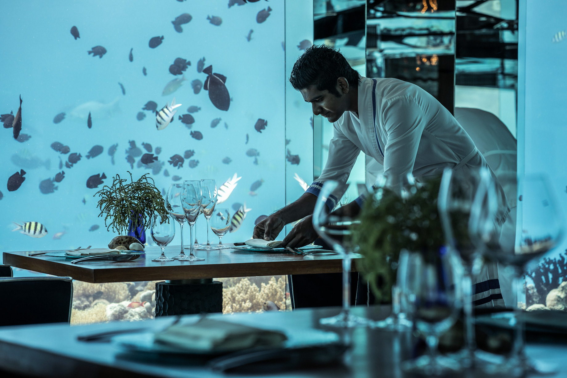 Anantara Kihavah Maldives Villas Resort – Baa Atoll, Maldives – SEA Underwater Restaurant Dining