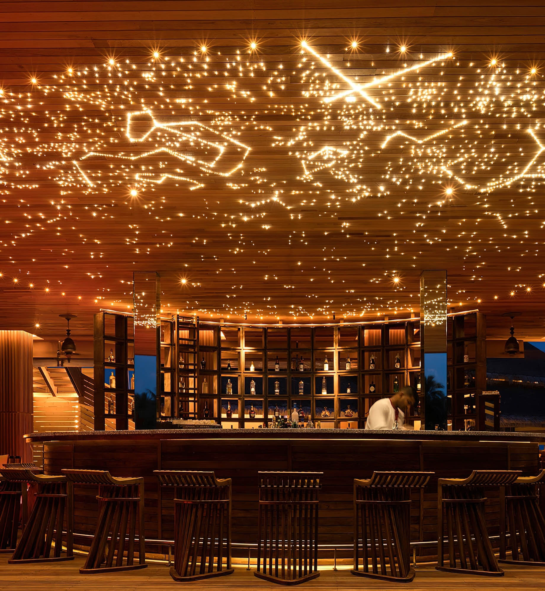 Anantara Kihavah Maldives Villas Resort – Baa Atoll, Maldives – SKY Bar interior Evening