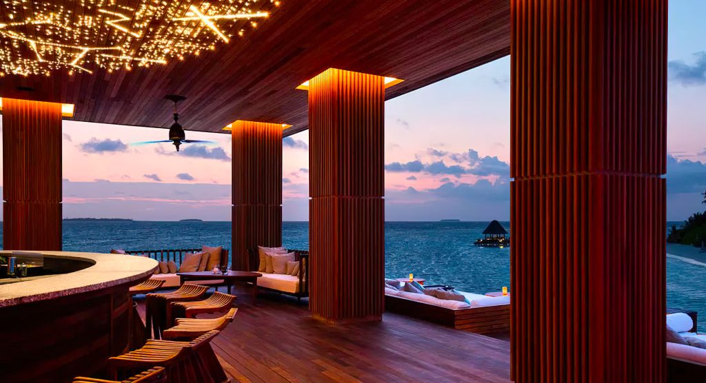 Anantara Kihavah Maldives Villas Resort - Baa Atoll, Maldives - SKY Bar interior Evening View