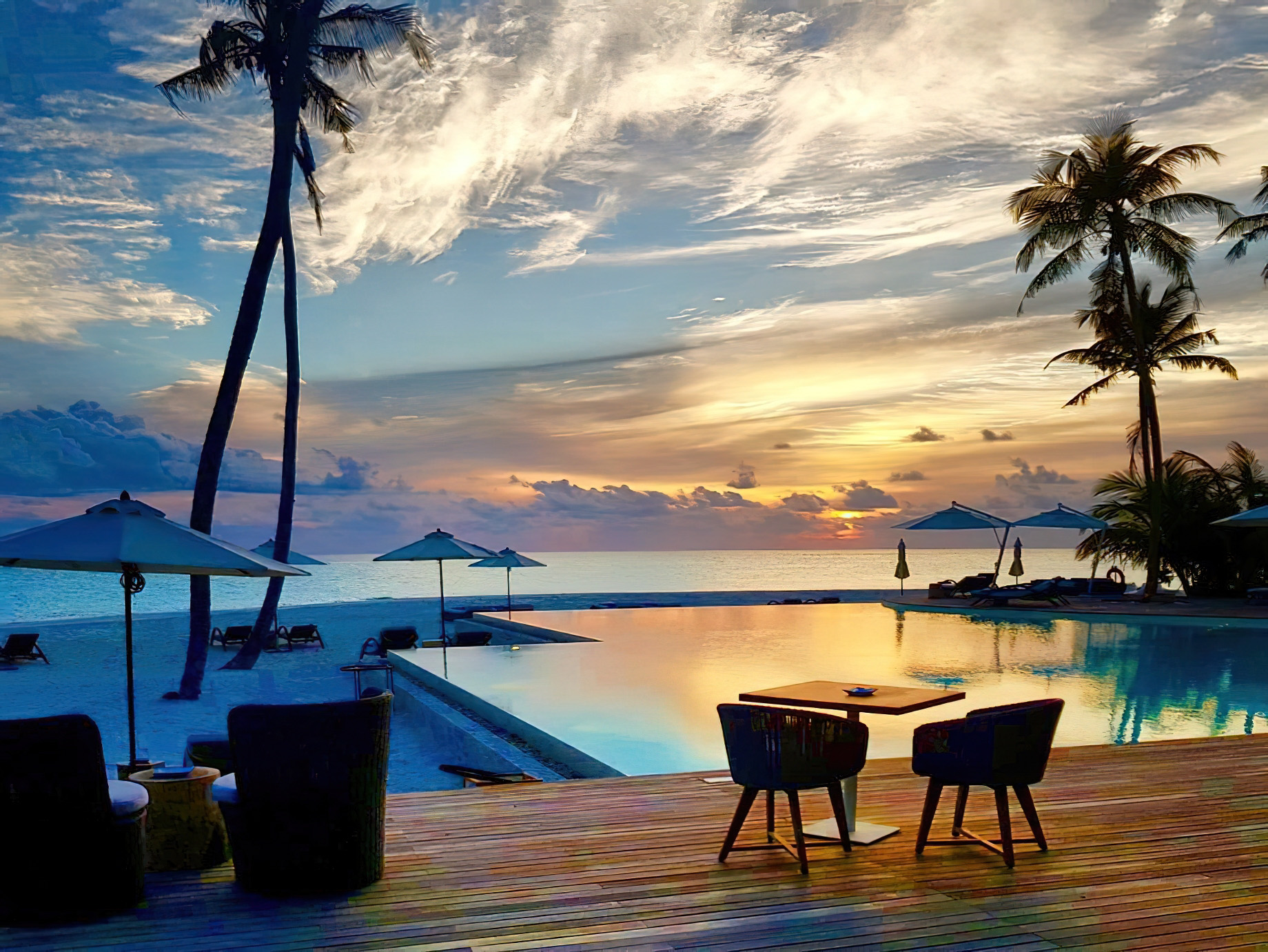 Baglioni Resort Maldives – Maagau Island, Rinbudhoo, Maldives – Pool Deck Sunset