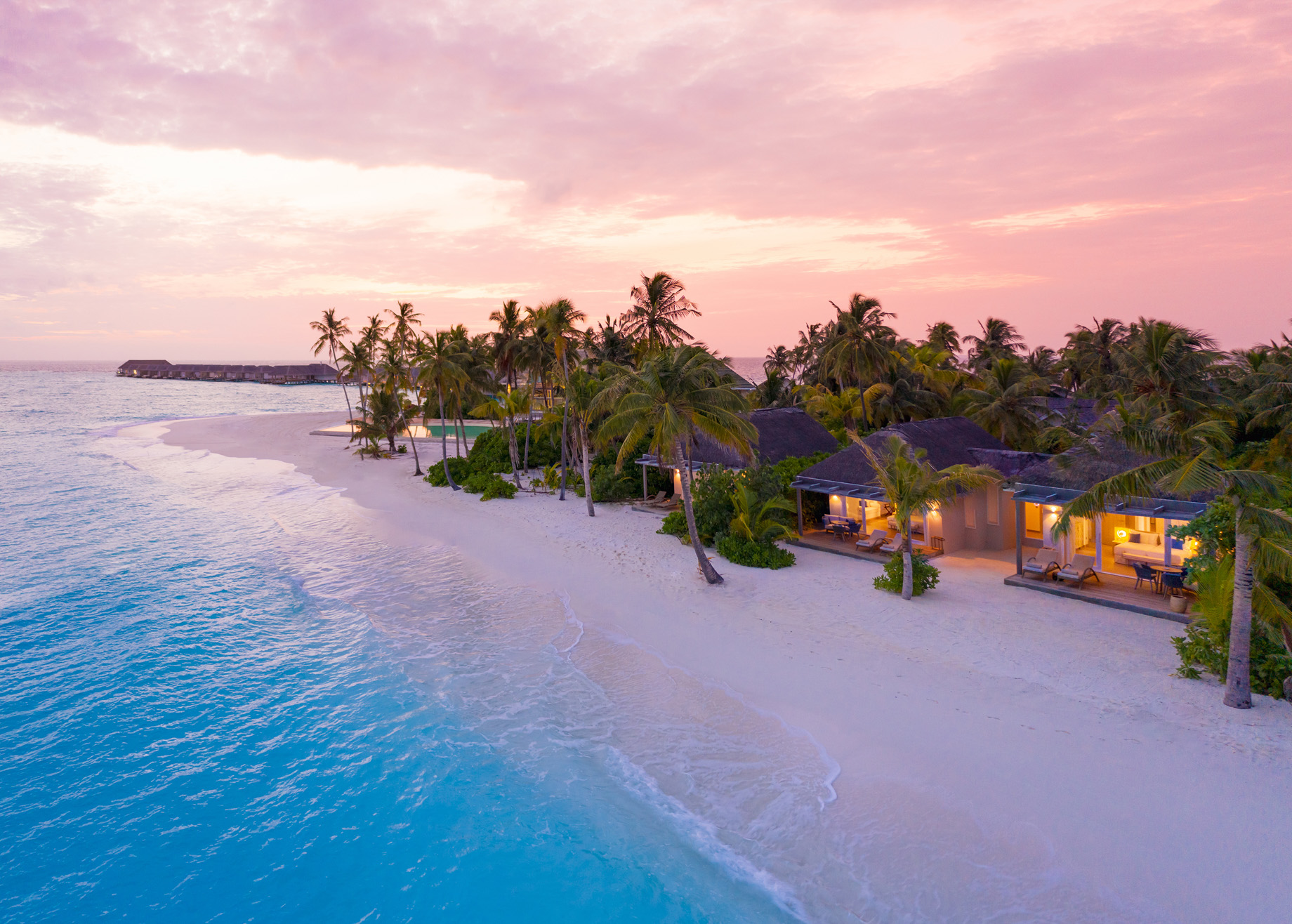 Baglioni Resort Maldives – Maagau Island, Rinbudhoo, Maldives – Beach Villas Aerial View Sunset