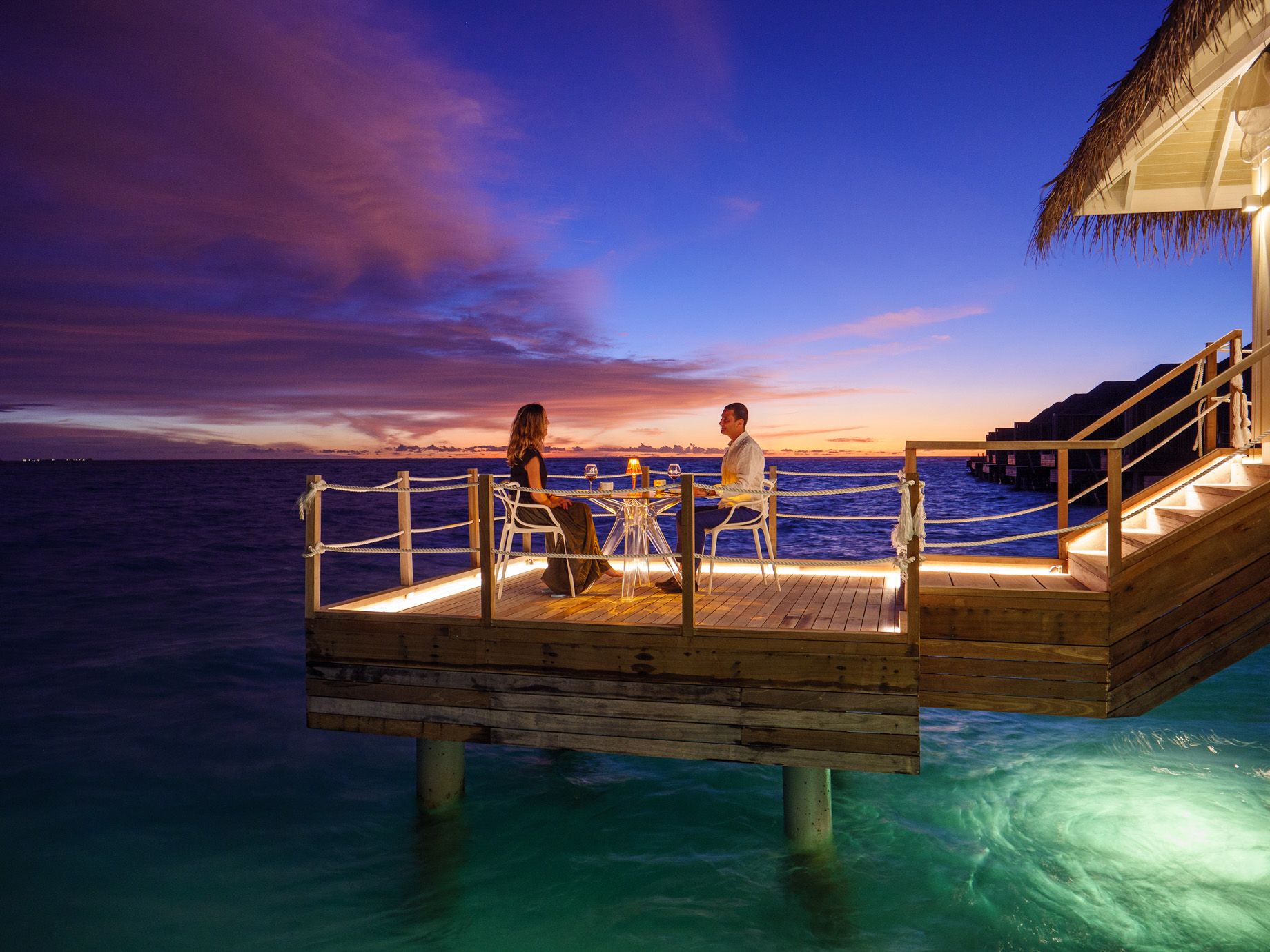 Baglioni Resort Maldives – Maagau Island, Rinbudhoo, Maldives – Umami Restaurant Overwater Dining Sunset